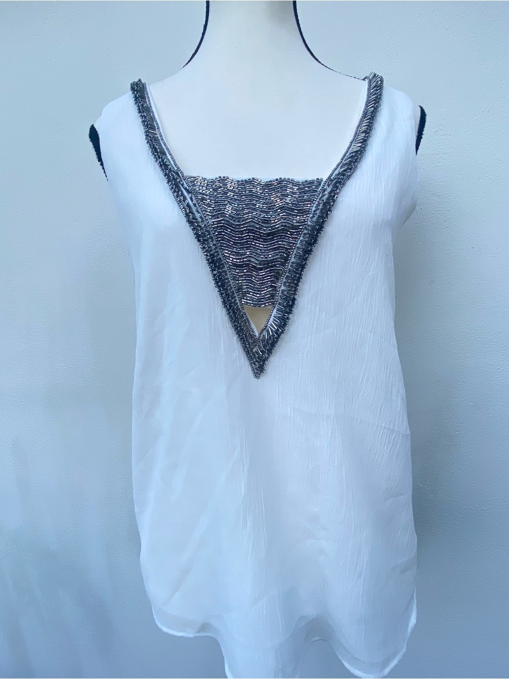 Y2K Marciano White Chiffon Beaded Tank Top Size XS